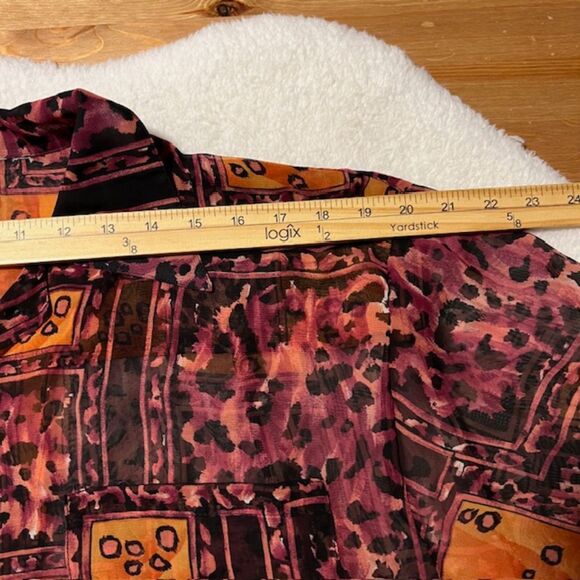 Womens Orange Red Printed Sheer Pleated Skirt & LS Button Down Top Set Sz XL/2XL - Picture 9 of 14